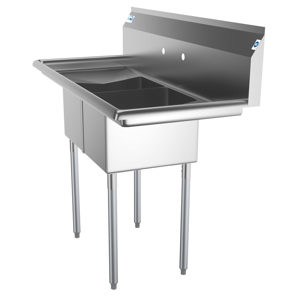 48 in. Two Compartment Stainless Steel Commercial Sink with 2 Drainboards, Bowl Size 12"x 16"x 10"