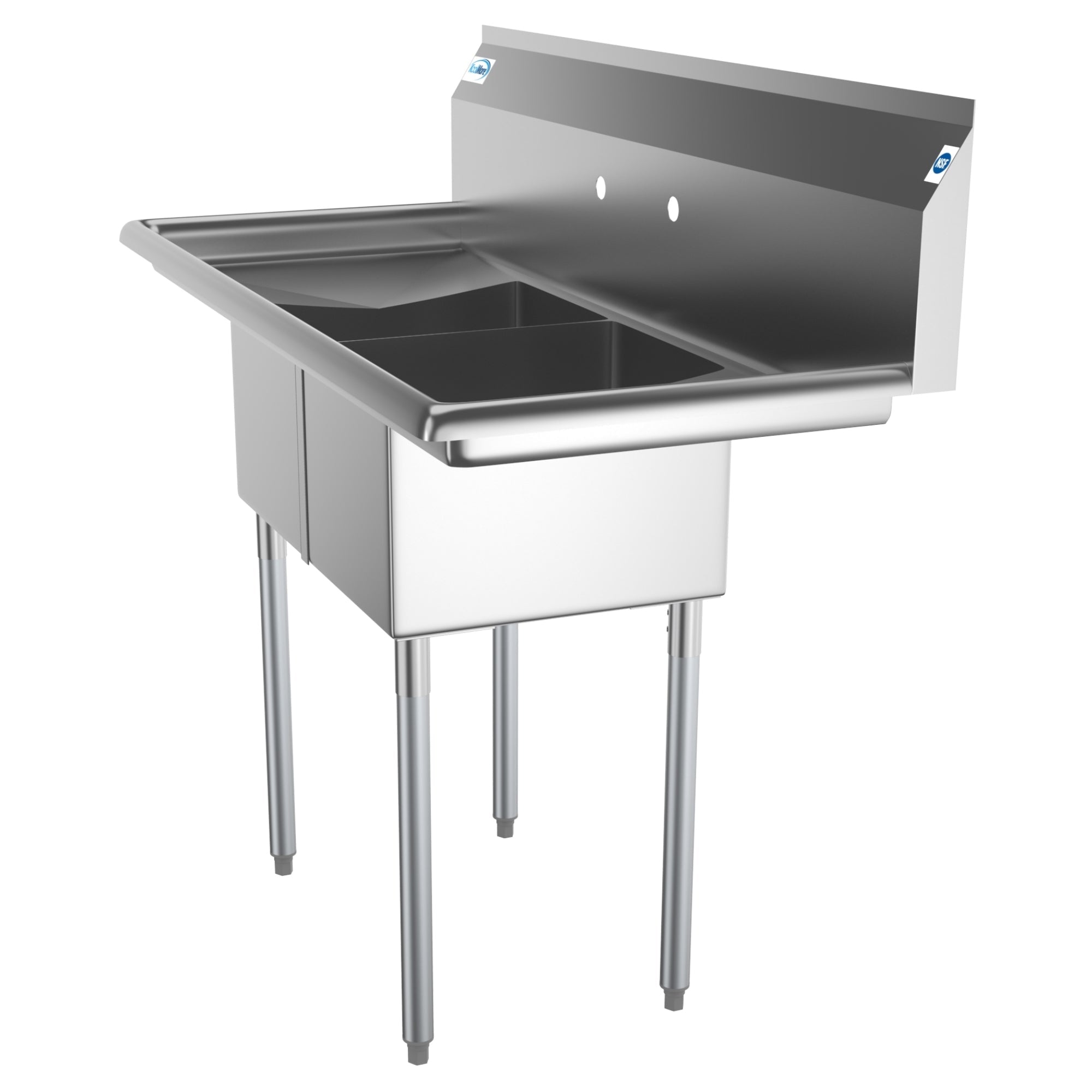 48 in. Two Compartment Stainless Steel Commercial Sink with 2 Drainboards, Bowl Size 12"x 16"x 10"