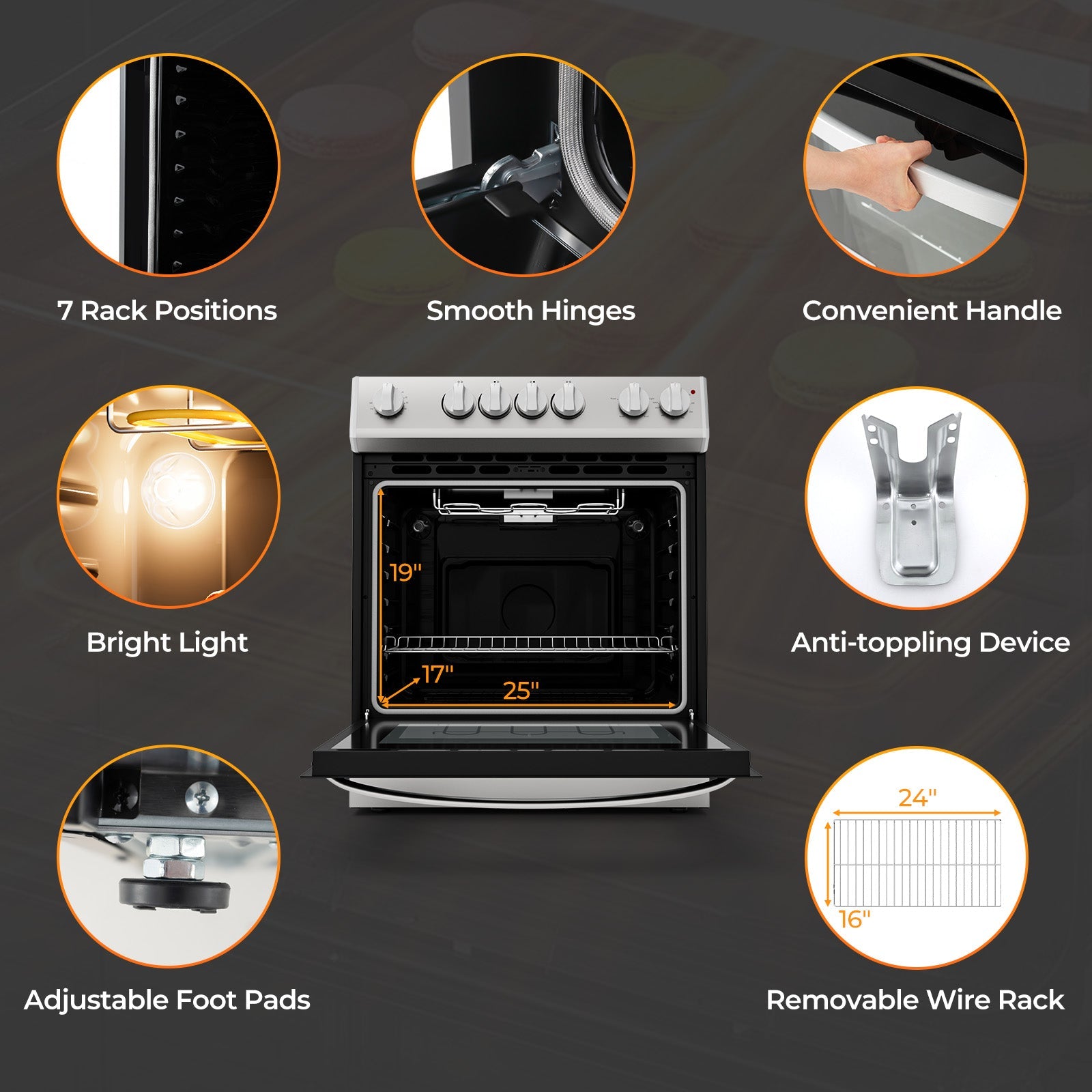 Costway 30" Freestanding Slide-In Electric Range 4-Burner Ceramic Cooktop 782946153 New