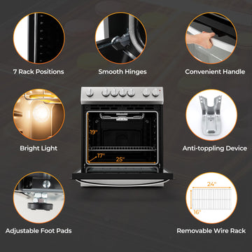 Costway 30" Freestanding Slide-In Electric Range 4-Burner Ceramic Cooktop 782946153 New