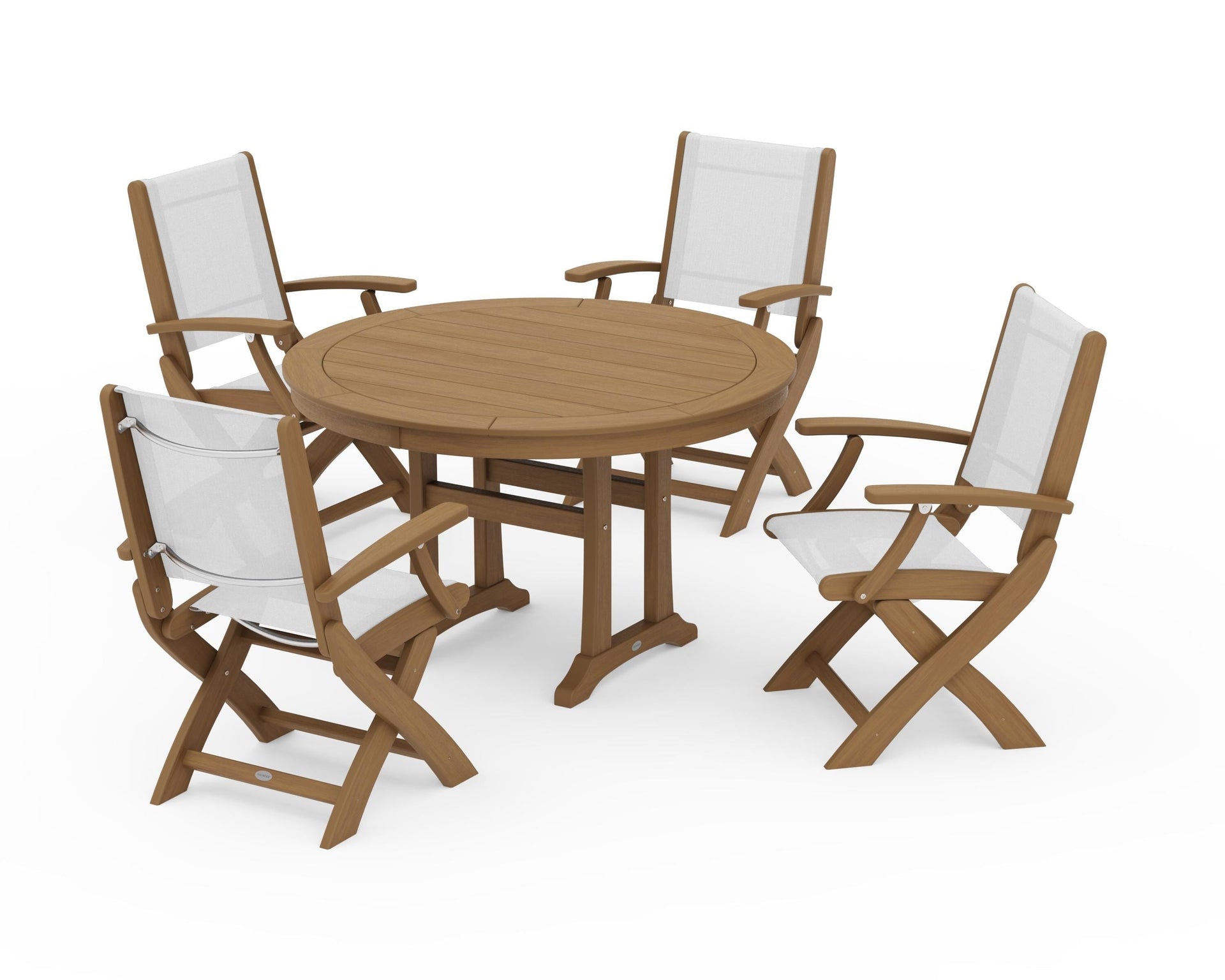 Coastal Folding Chair 5-Piece Round Dining Set with Trestle Legs