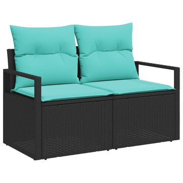vidaXL 10 Piece Garden Sofa Set with Cushions Black Poly Rattan Acacia