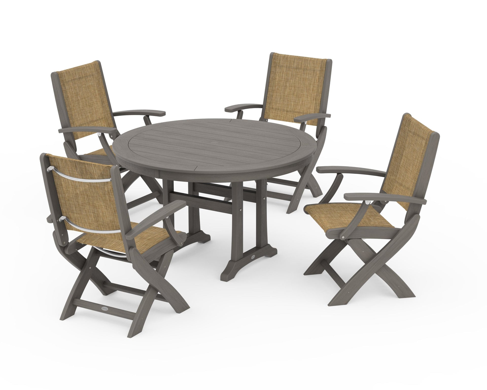 Coastal Folding Chair 5-Piece Round Dining Set with Trestle Legs