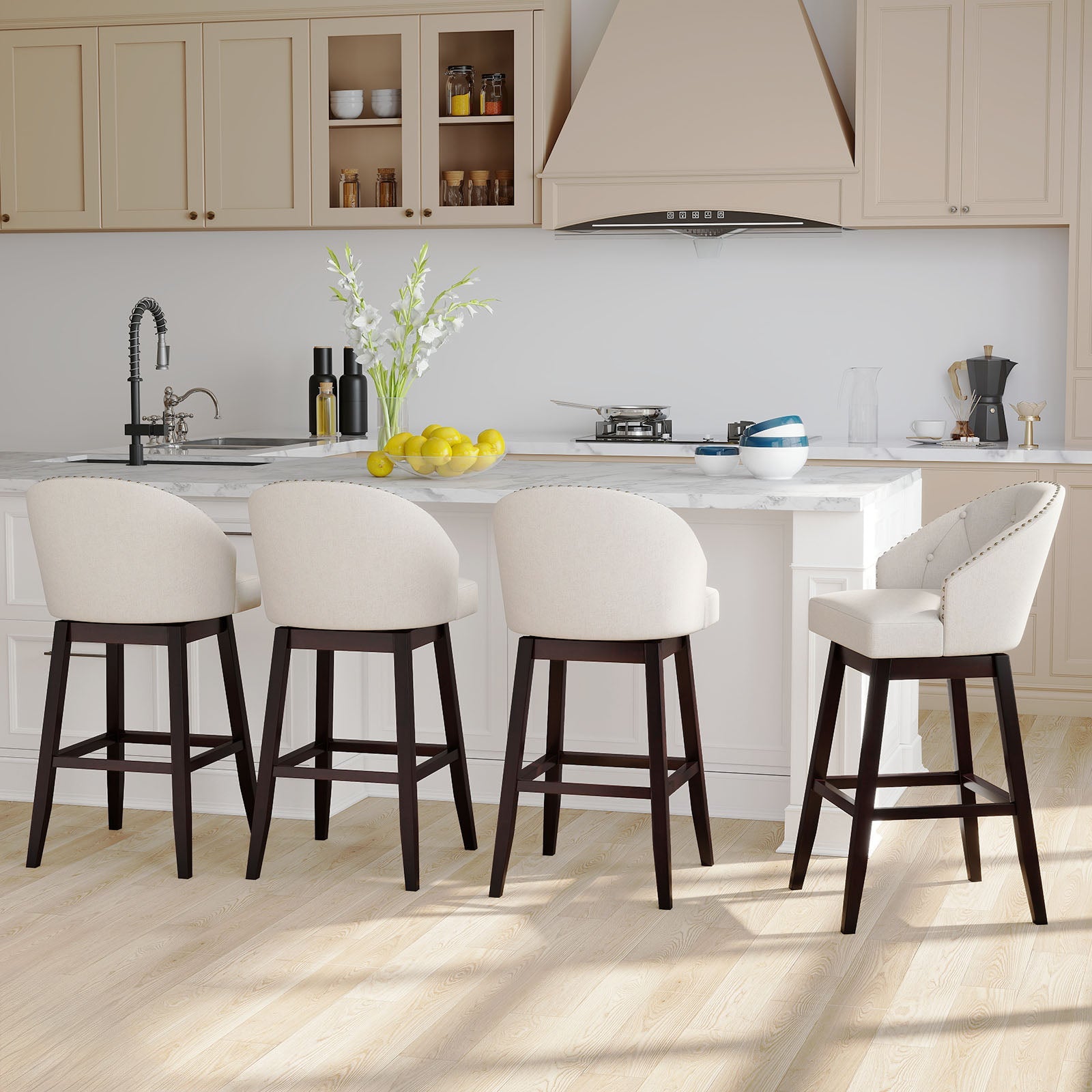 Costway Set of 4 31" Swivel Padded Bar Stools Rubber Wood Frame 54229272 New