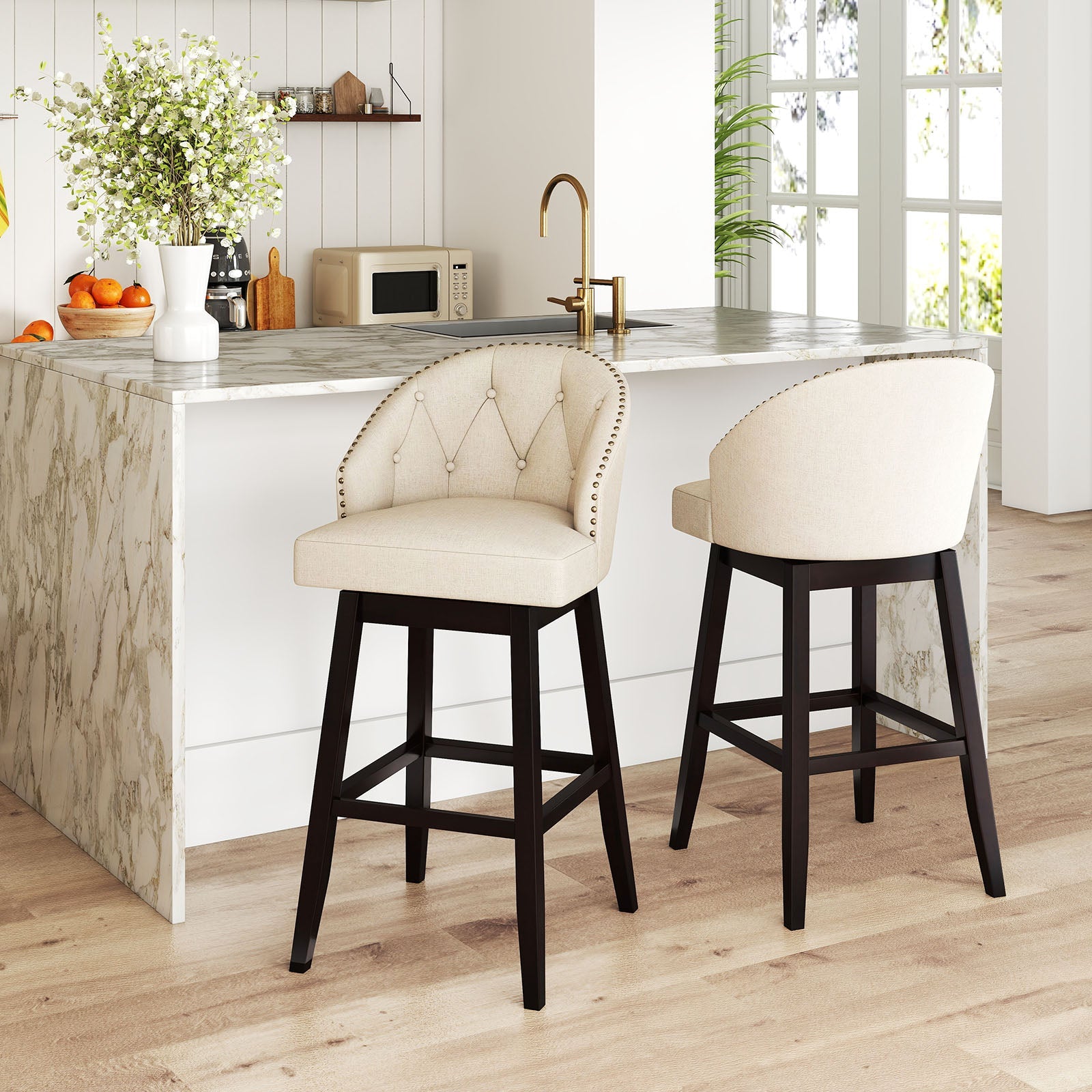 Costway Set of 4 31" Swivel Padded Bar Stools Rubber Wood Frame 54229272 New
