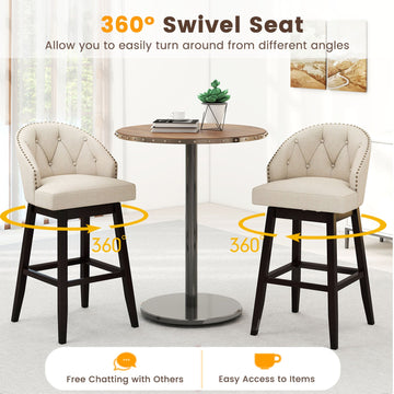 Costway Set of 4 31" Swivel Padded Bar Stools Rubber Wood Frame 54229272 New