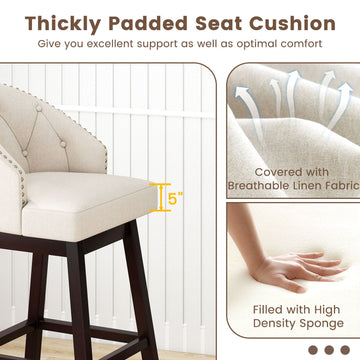 Costway Set of 4 31" Swivel Padded Bar Stools Rubber Wood Frame 54229272 New