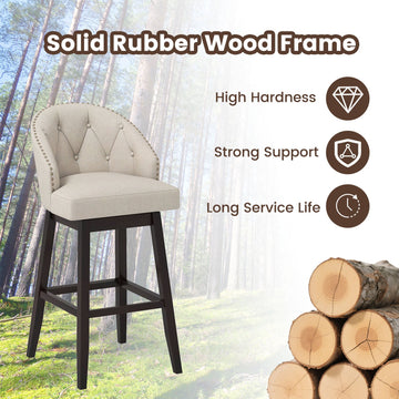 Costway Set of 4 31" Swivel Padded Bar Stools Rubber Wood Frame 54229272 New