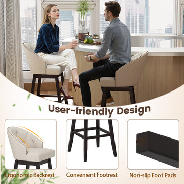 Costway Set of 4 31" Swivel Padded Bar Stools Rubber Wood Frame 54229272 New
