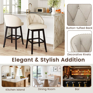 Costway Set of 4 31" Swivel Padded Bar Stools Rubber Wood Frame 54229272 New