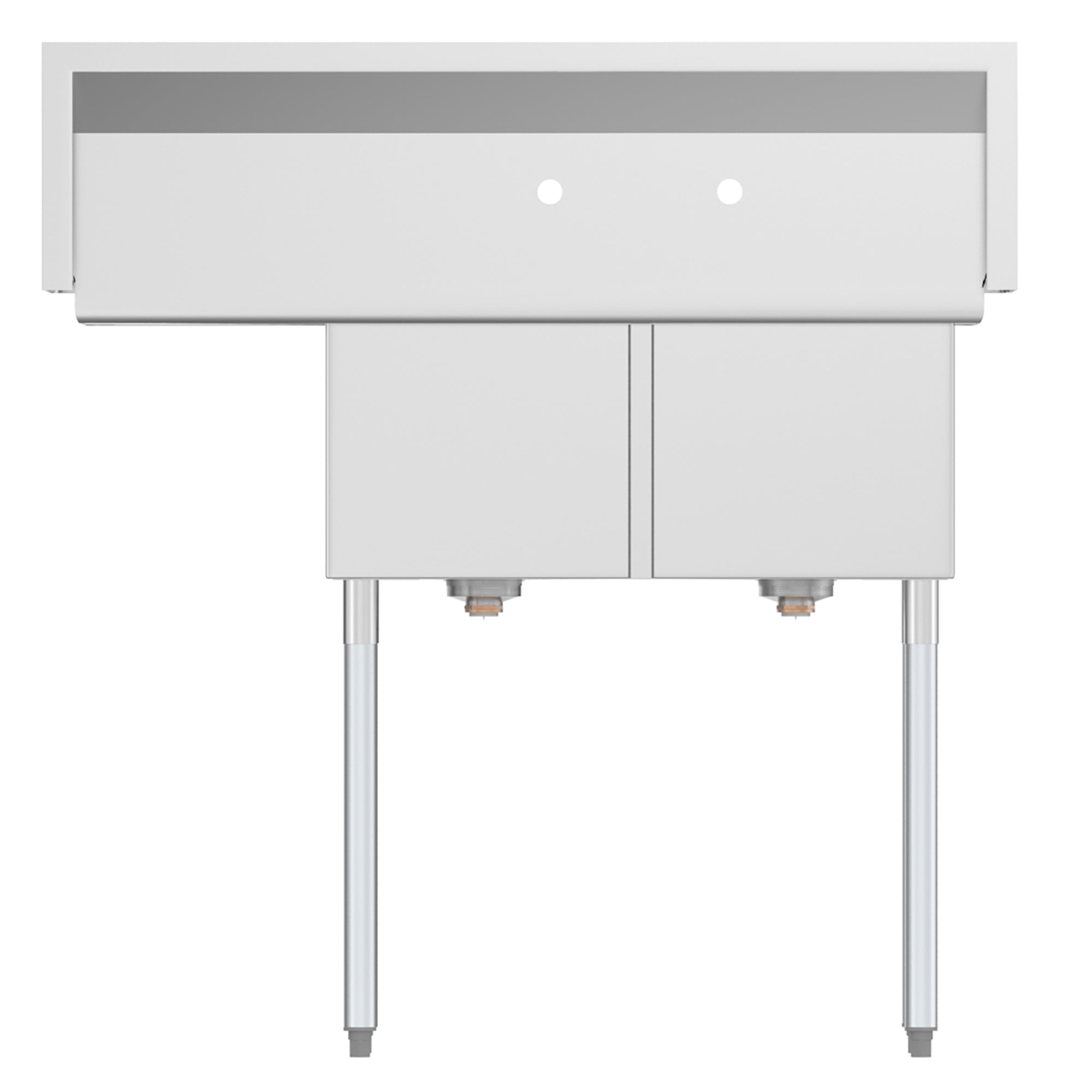43 in. Two Compartment Stainless Steel Commercial Sink with Drainboard, Bowl Size 14"x 16"x 11"