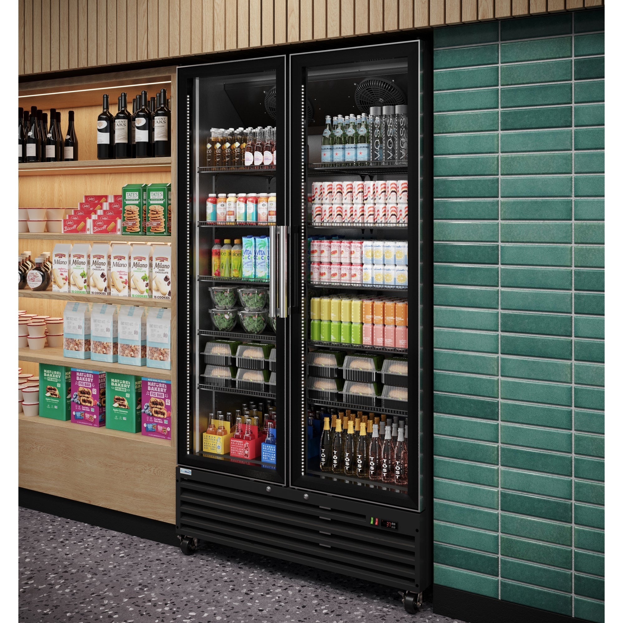 45 in. Two-Door Commercial Display Merchandiser Refrigerator in Sleek Black, 35 cu. ft. ETL Listed
