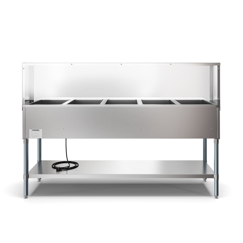 Five Pan Open Well Electric Steam Table with Undershelf and Sneeze-Guard, 240V