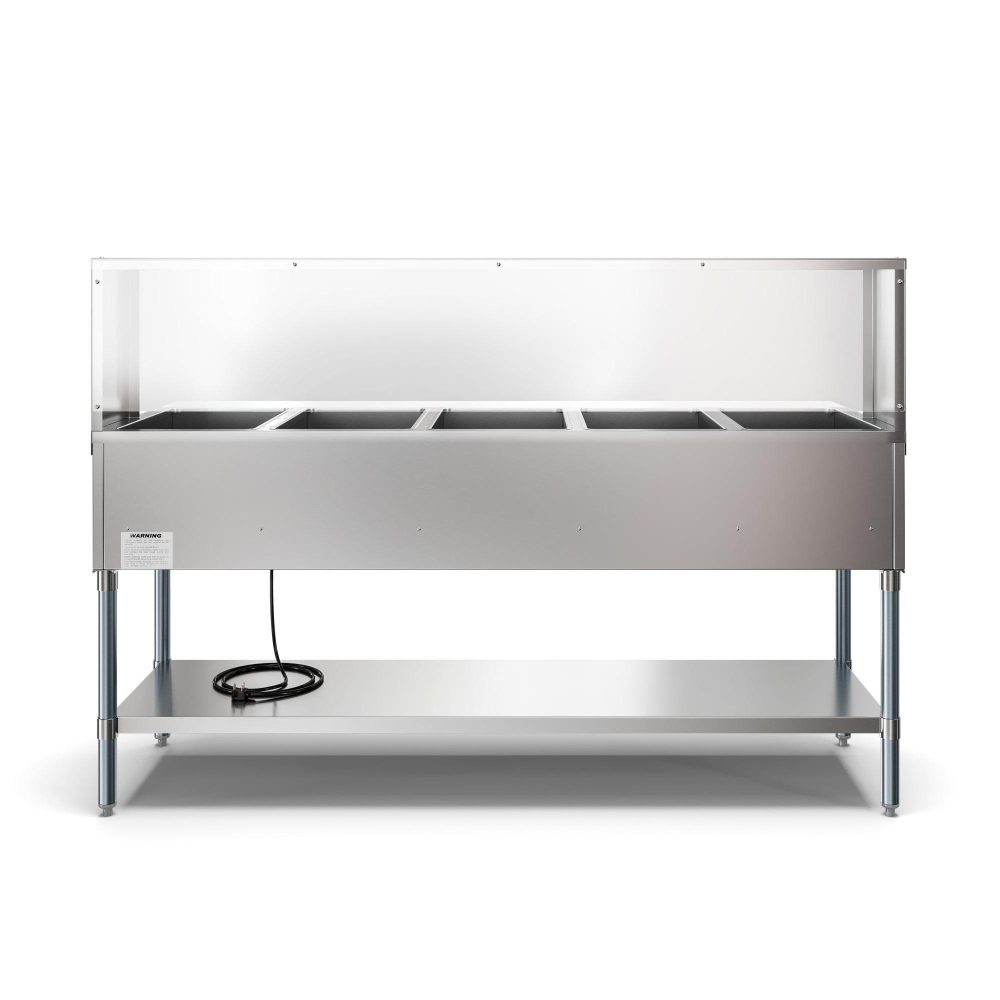 Five Pan Open Well Electric Steam Table with Undershelf and Sneeze-Guard, 240V