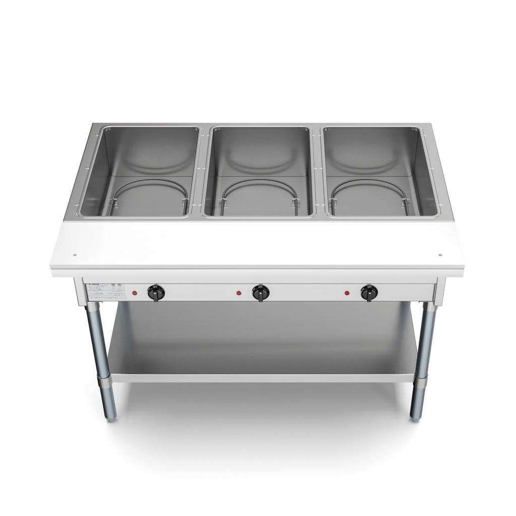 Three Pan Open Well Electric Steam Table with Undershelf