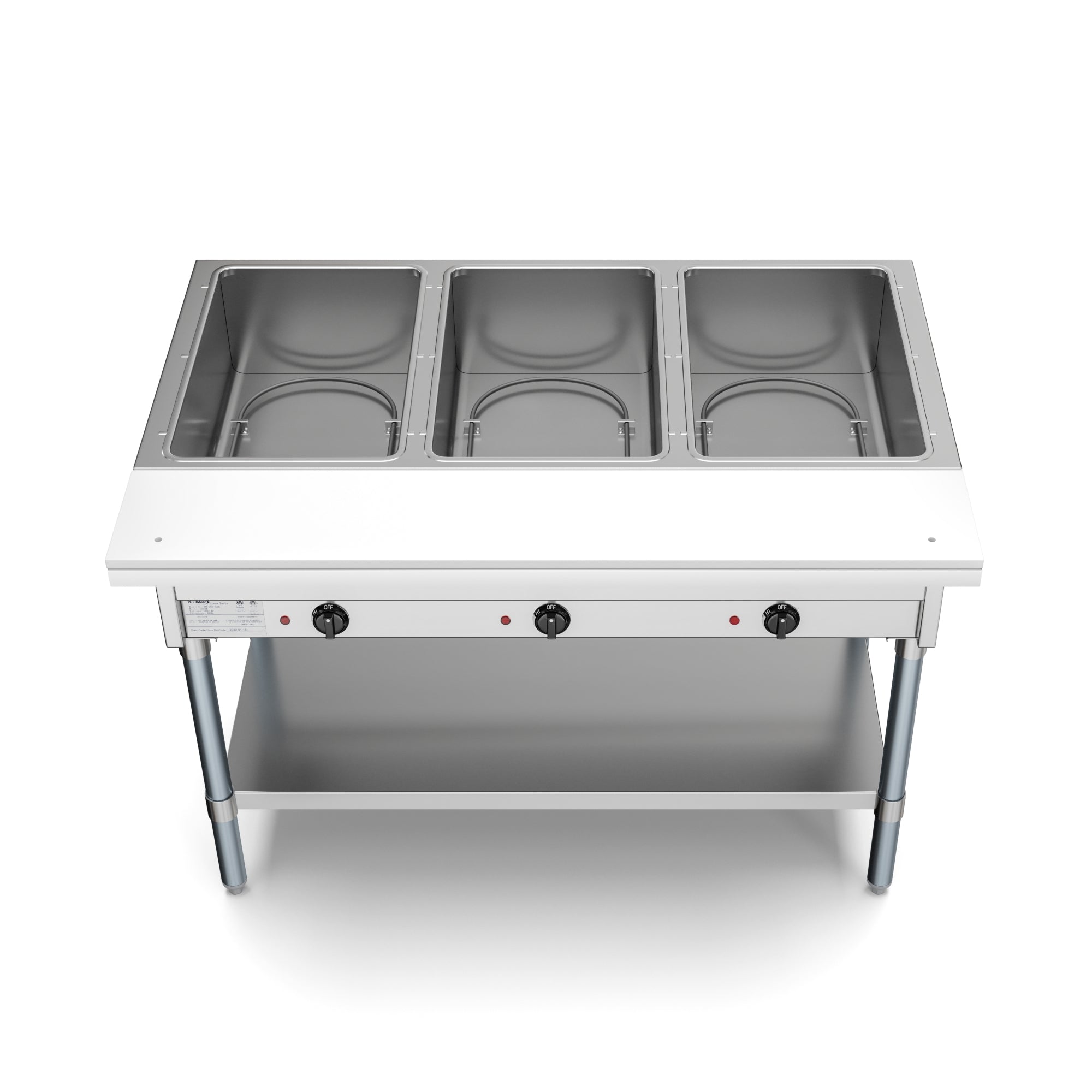 Three Pan Open Well Electric Steam Table with Undershelf
