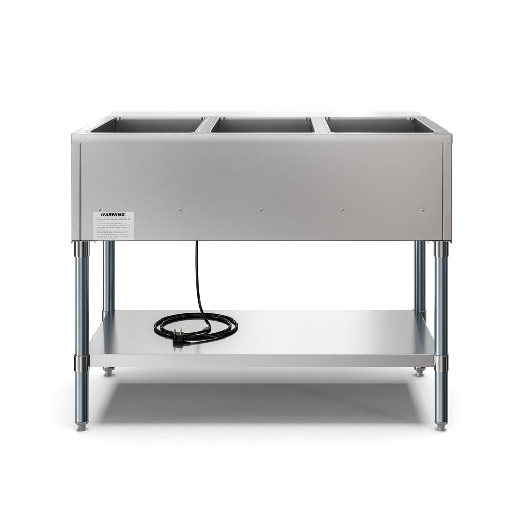 Three Pan Open Well Electric Steam Table with Undershelf