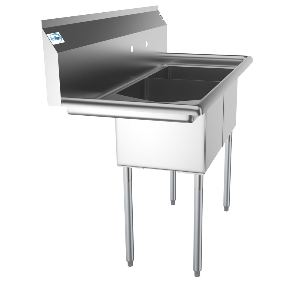 48 in. Two Compartment Stainless Steel Commercial Sink with 2 Drainboards, Bowl Size 15"x 15"x 12"