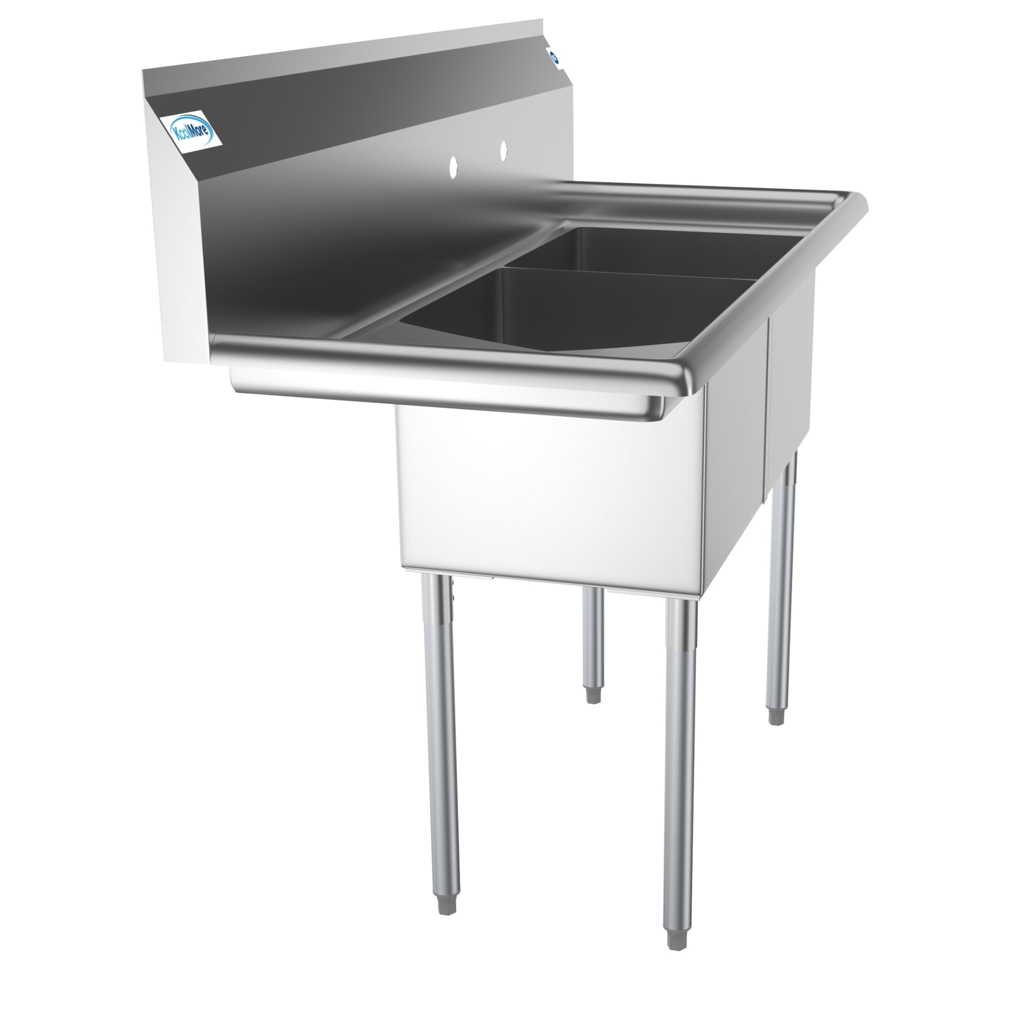 48 in. Two Compartment Stainless Steel Commercial Sink with 2 Drainboards, Bowl Size 15"x 15"x 12"