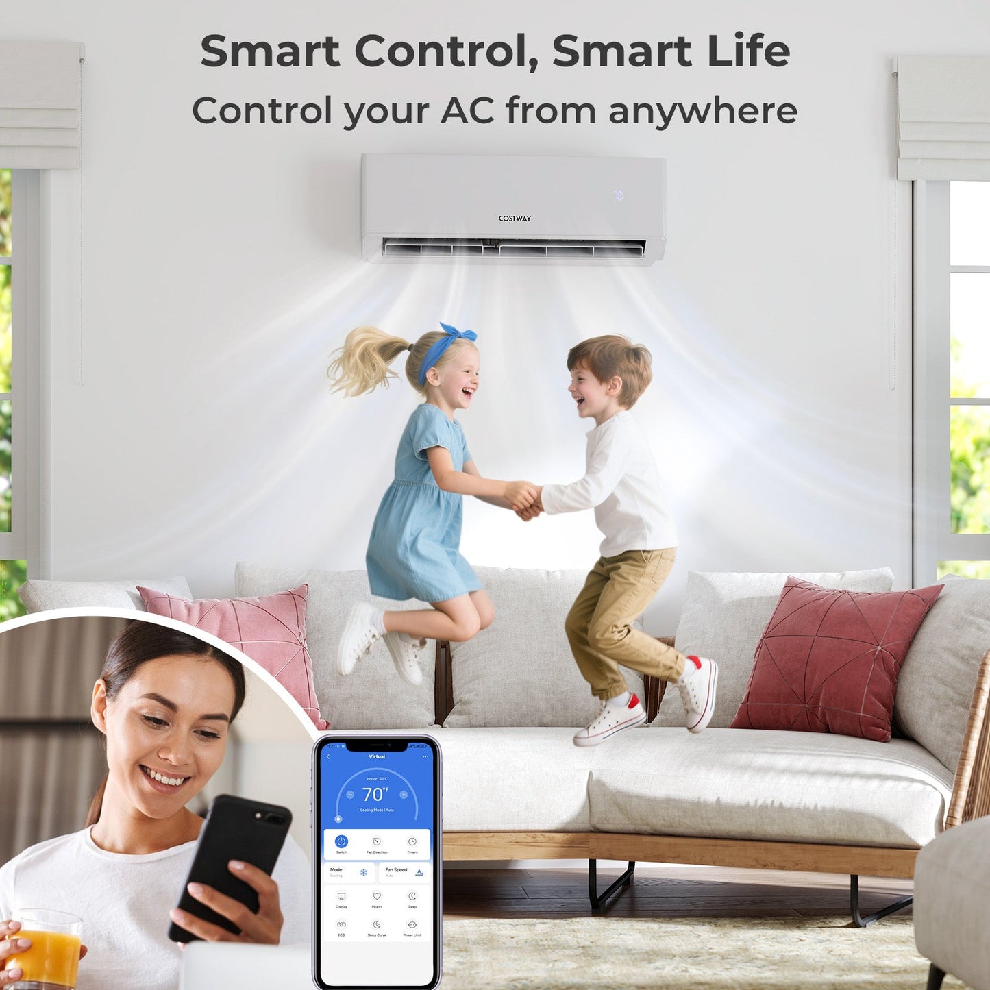 Costway UltrEco 36000 BTU 2 Zone 23 SEER2 Mini Split Air Conditioner Heat Pump WiFi 689472531 New