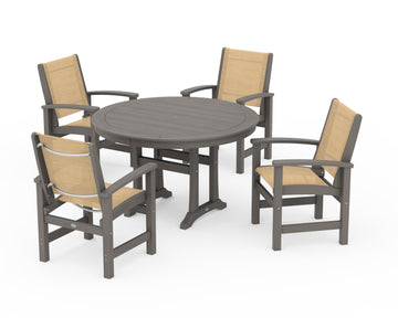 Coastal 5-Piece Round Dining Set with Trestle Legs