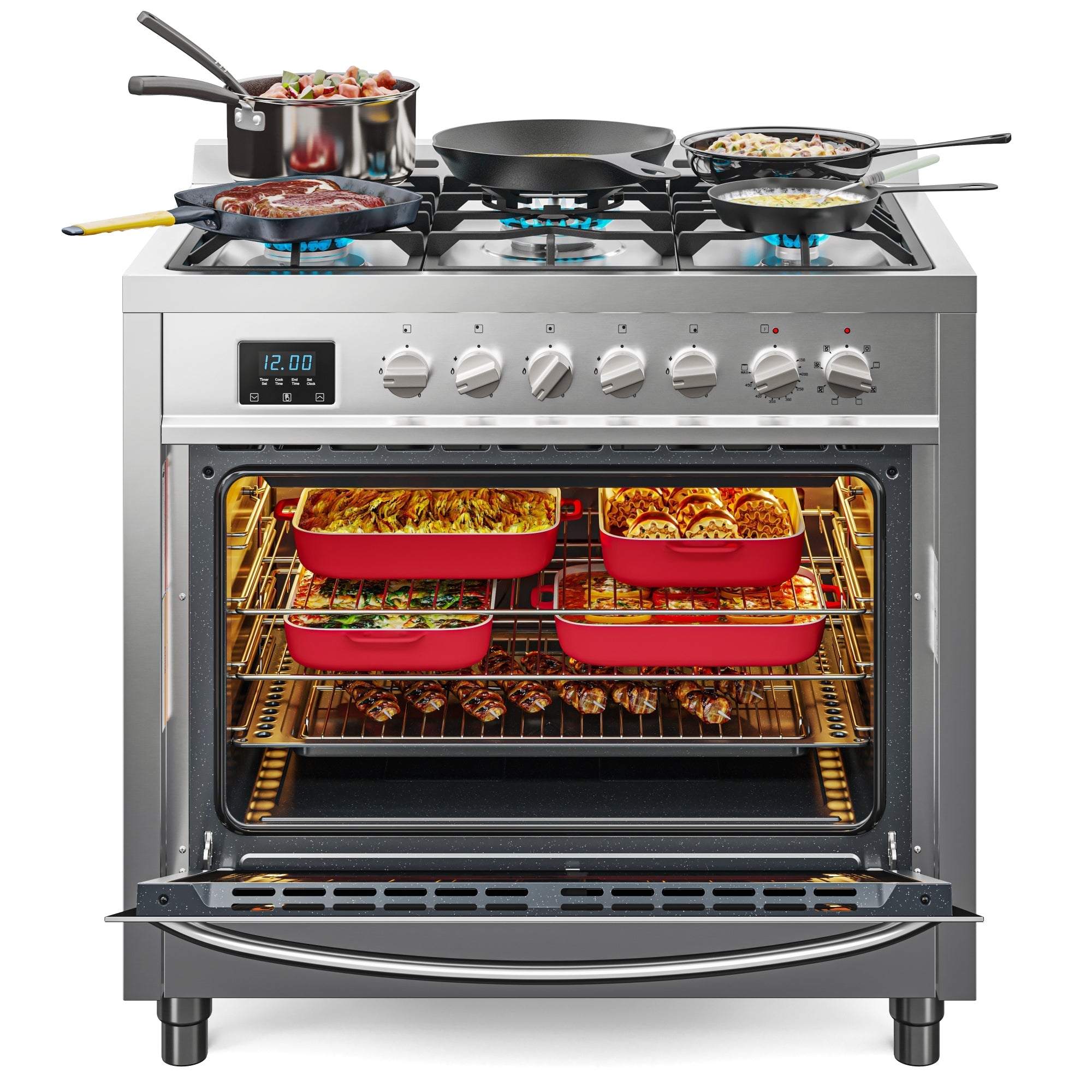 36 in. Professional Dual Fuel Range in Stainless Steel with Legs, 4.3 cu. ft.