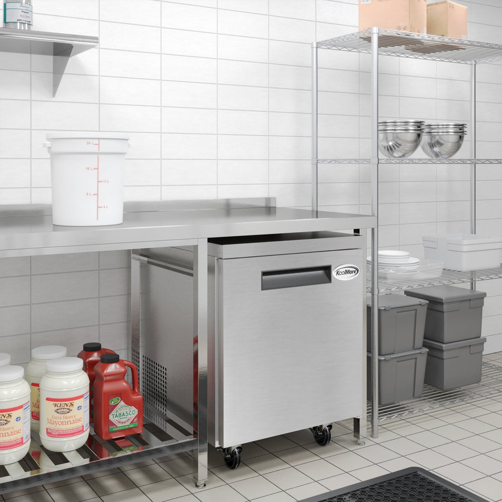 27 in. One-Door Commercial Undercounter Freezer in Stainless Steel with Casters, ETL Listed