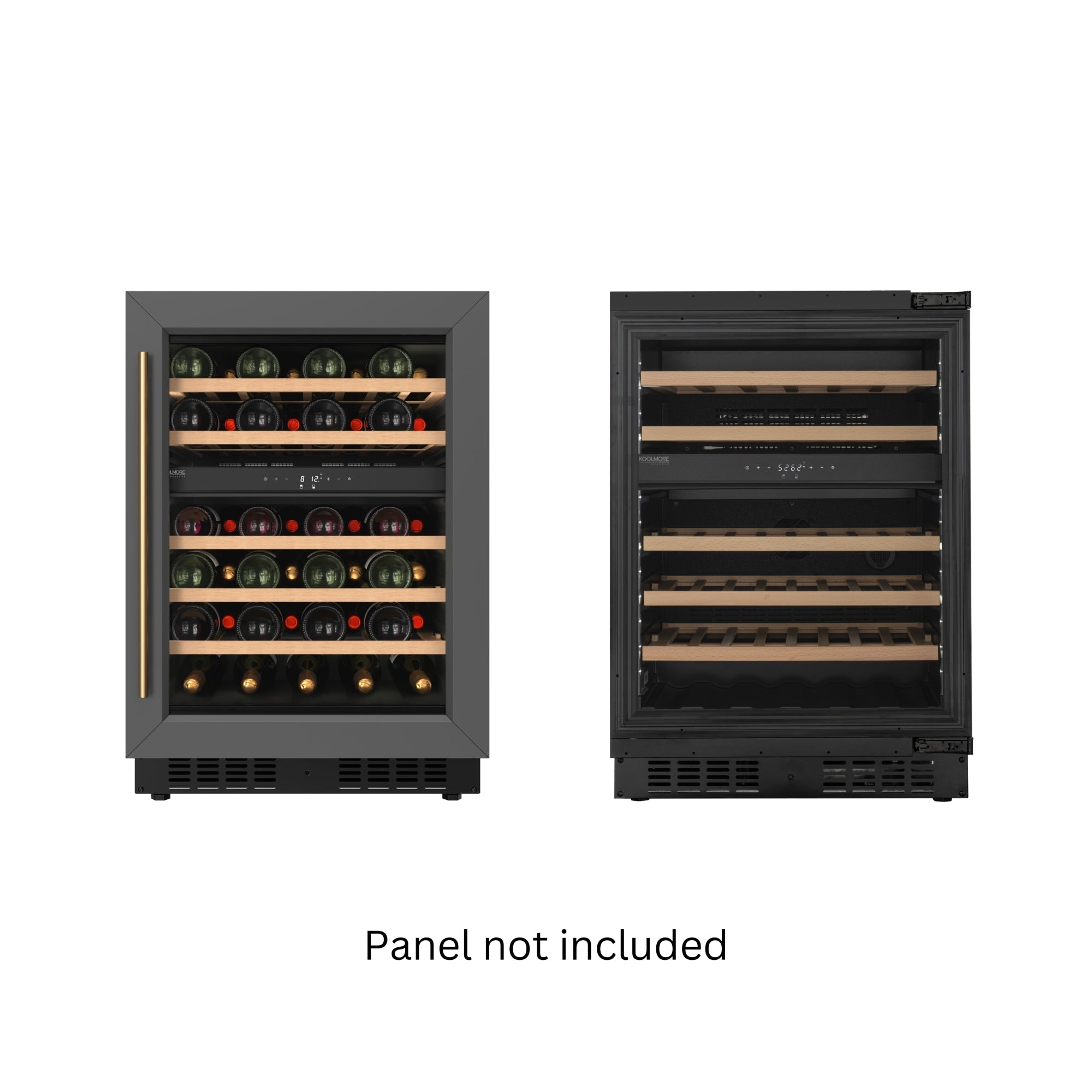 KoolMore Reserve 24 in. Under-Counter Panel Ready Dual Zone Built-in Wine Cooler with 45 Bottle Capacity and Wooden Shelves in Black