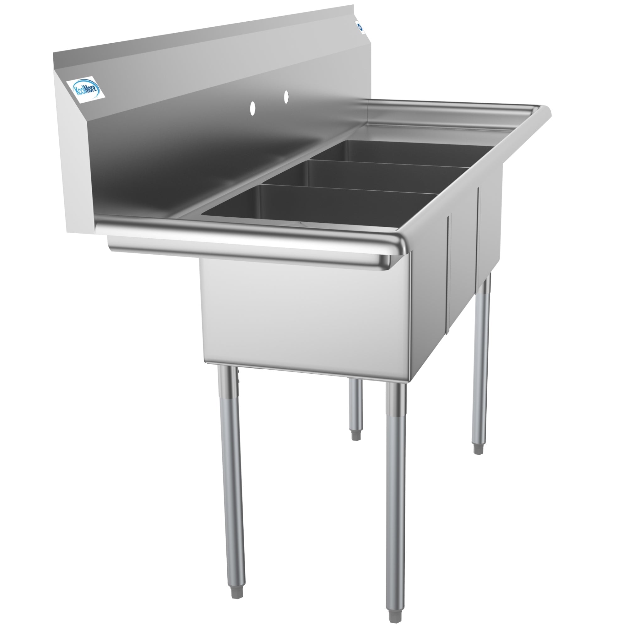 60 in. Three Compartment Stainless Steel Commercial Sink With Drainboards, Bowl Size 12"x 16"x 10"