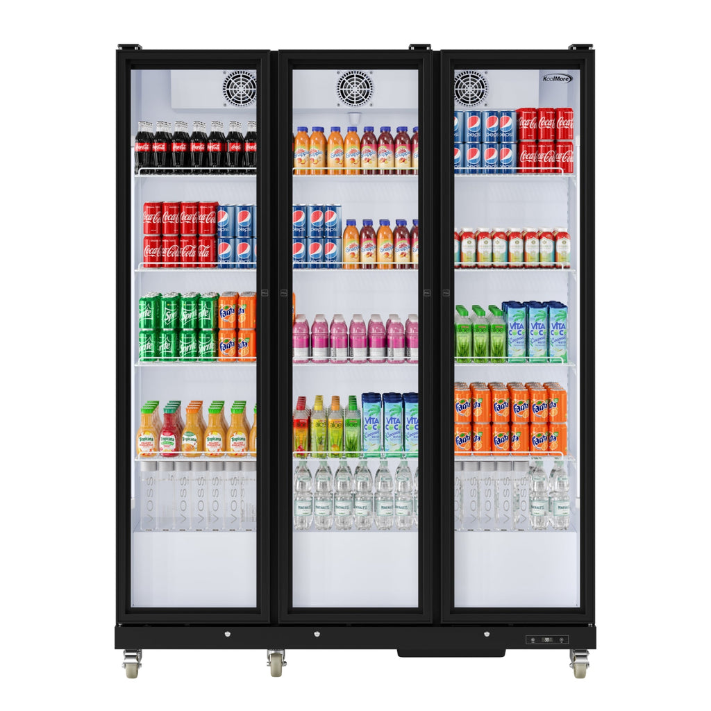 71 in. Commercial 3 Fully Glass Door Merchandiser Refrigerator, 46 cu. ft., ETL Listed in Black