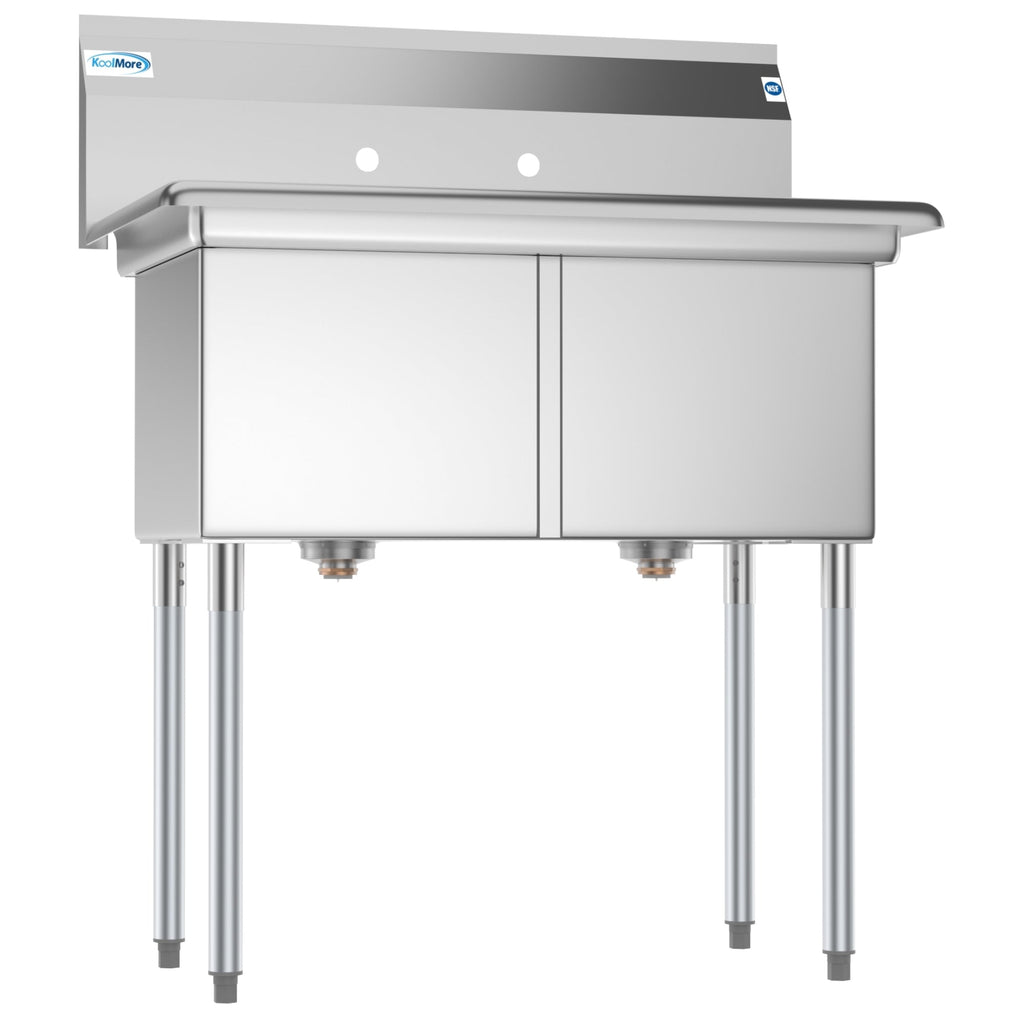 36 in. Two Compartment Stainless Steel Commercial Sink, Bowl Size 15"x 15"x 12"