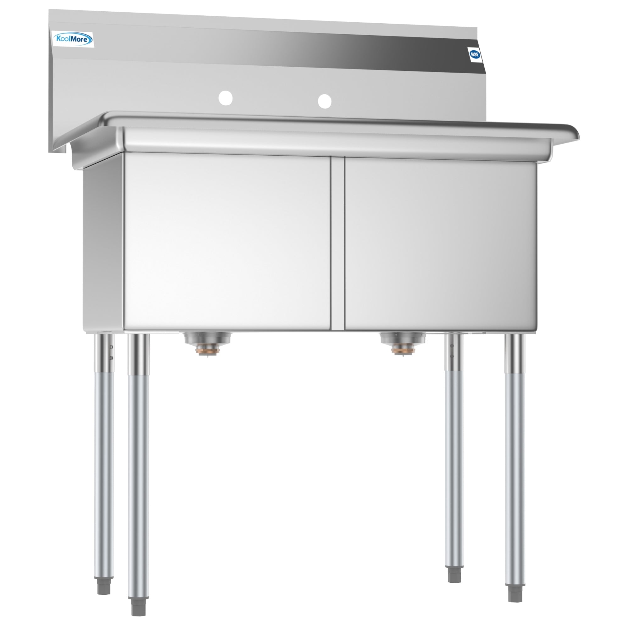 36 in. Two Compartment Stainless Steel Commercial Sink, Bowl Size 15"x 15"x 12"