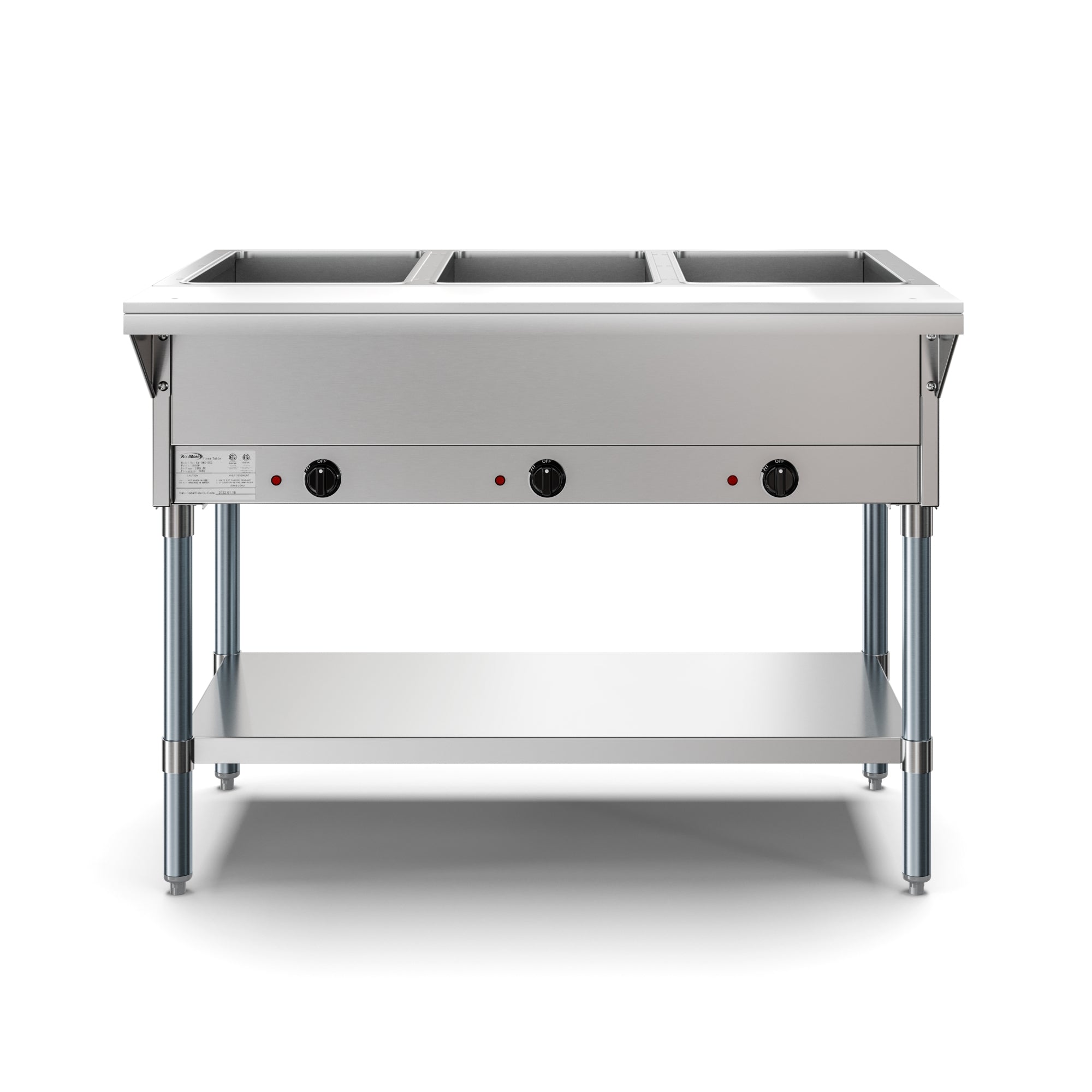 Three Pan Open Well Electric Steam Table with Undershelf