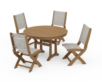 Coastal Folding Side Chair 5-Piece Round Dining Set With Trestle Legs