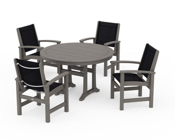 Coastal 5-Piece Round Dining Set with Trestle Legs