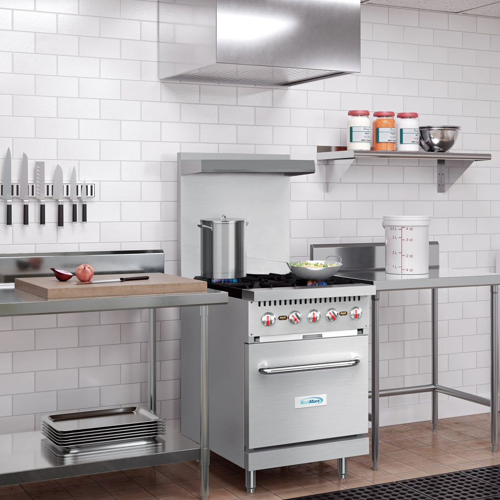 24 in. 4 Burner Commercial Natural Gas Range with Oven in Stainless-Steel
