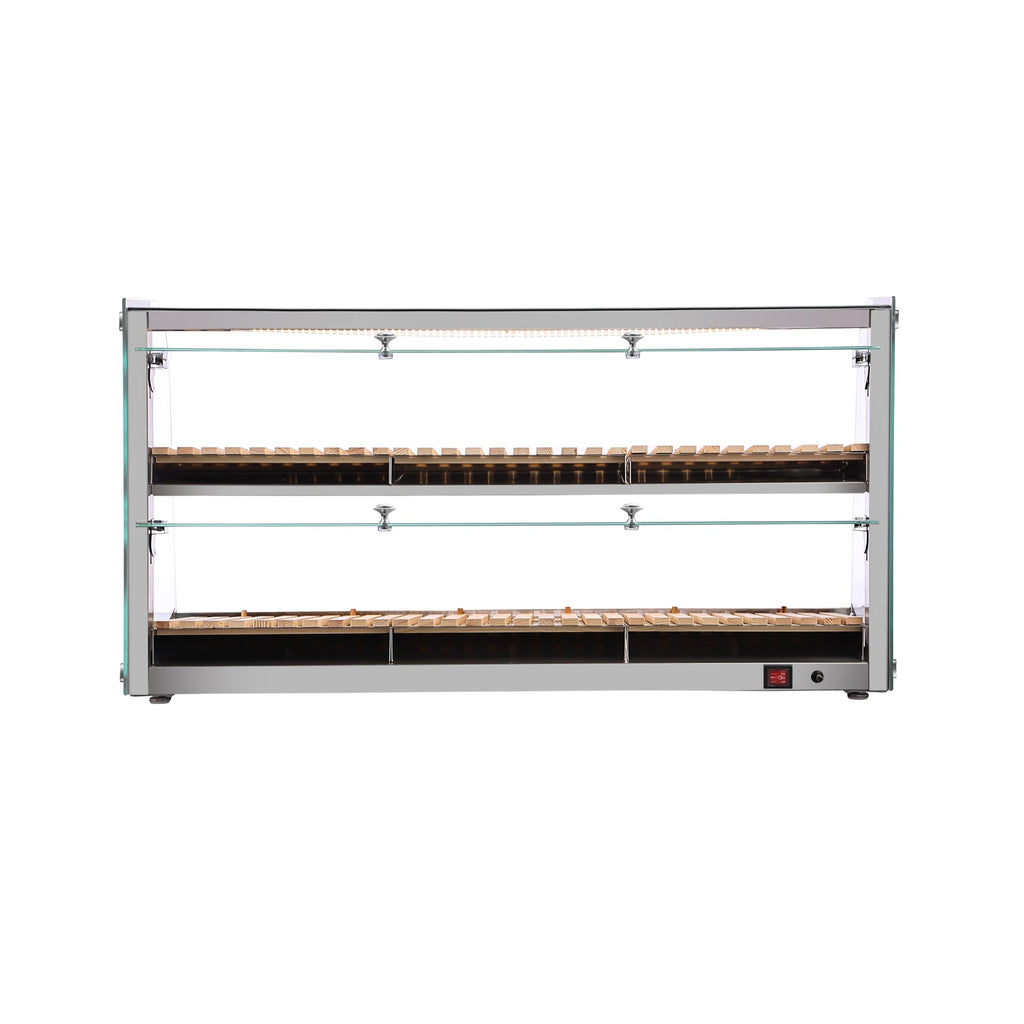 40 in. Glass Countertop Dry Bakery Display Case with Two Shelves and Bamboo Trays
