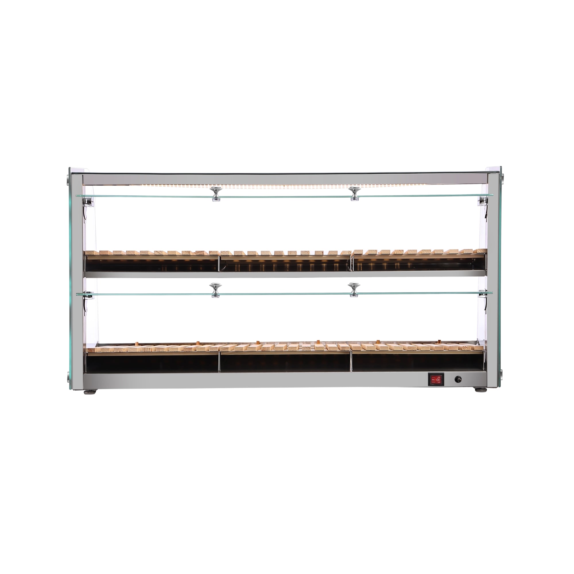 40 in. Glass Countertop Dry Bakery Display Case with Two Shelves and Bamboo Trays