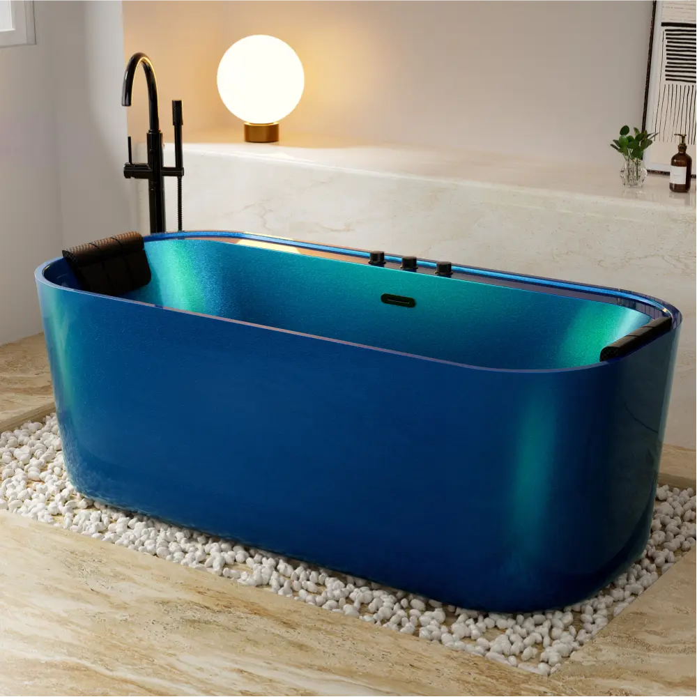 Empava Whirlpool Bathtub 67" Acrylic Freestanding with Center Drain Blue Diamond New