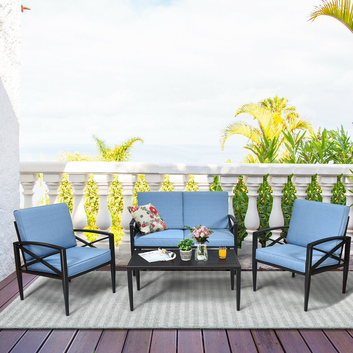 Costway 4-Pc Patio Furniture Set Aluminum Frame Cushioned Sofa 68451239 New