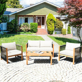 Costway 4-Piece Acacia Wood Outdoor Patio Sofa Set with Cushions 27630584 New