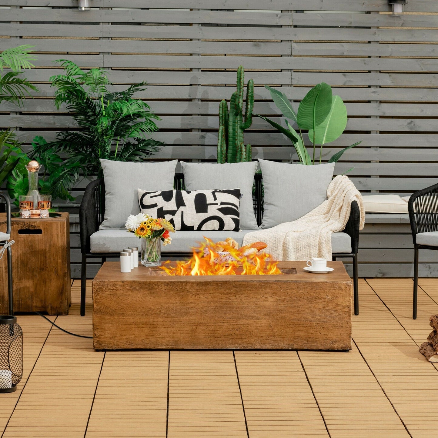 Costway 48 x 27" Outdoor Gas Fire Pit Table 50,000 BTU Lava Rocks Cover 43751268 New
