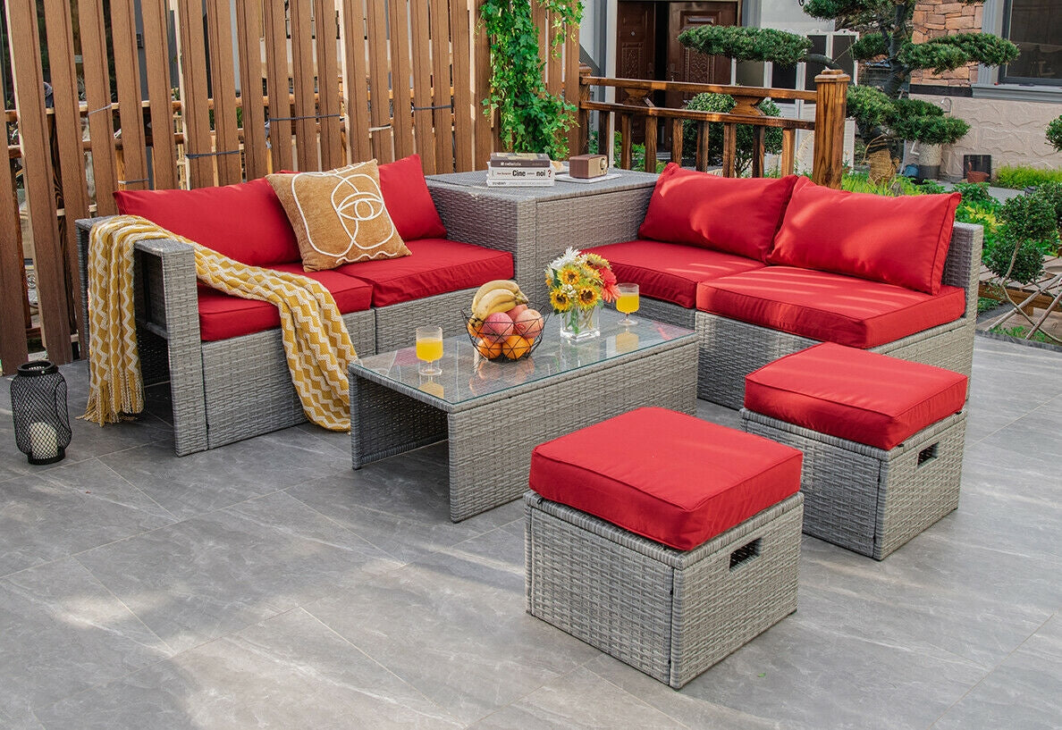 Costway 8-Piece Patio Rattan Sofa Furniture Set w/ Storage Cover Cushions 21549738 New