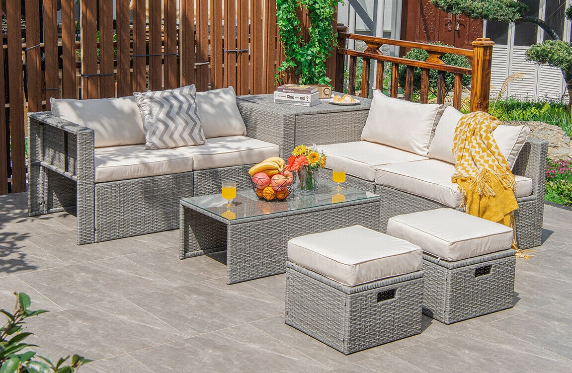 Costway 8-Piece Patio Rattan Sofa Furniture Set w/ Storage Cover Cushions 21549738 New