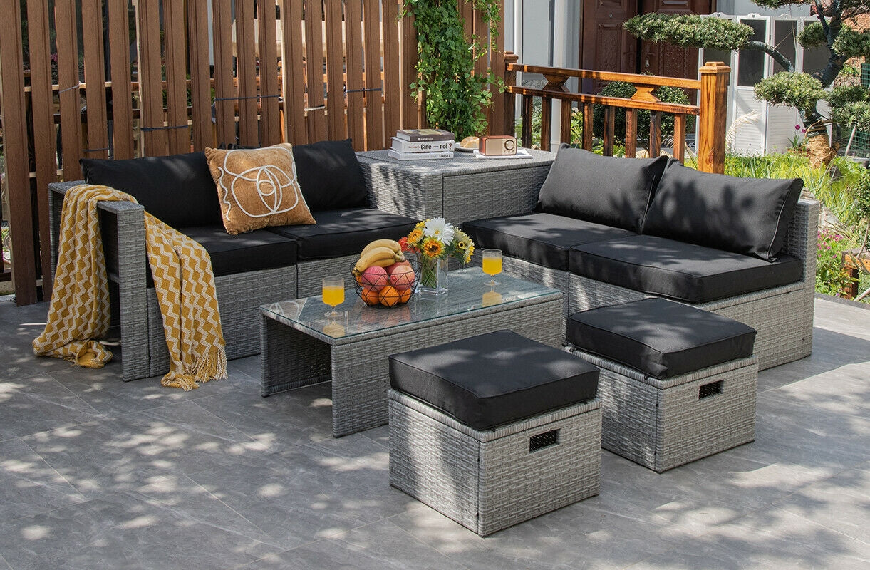 Costway 8-Piece Patio Rattan Sofa Furniture Set w/ Storage Cover Cushions 21549738 New