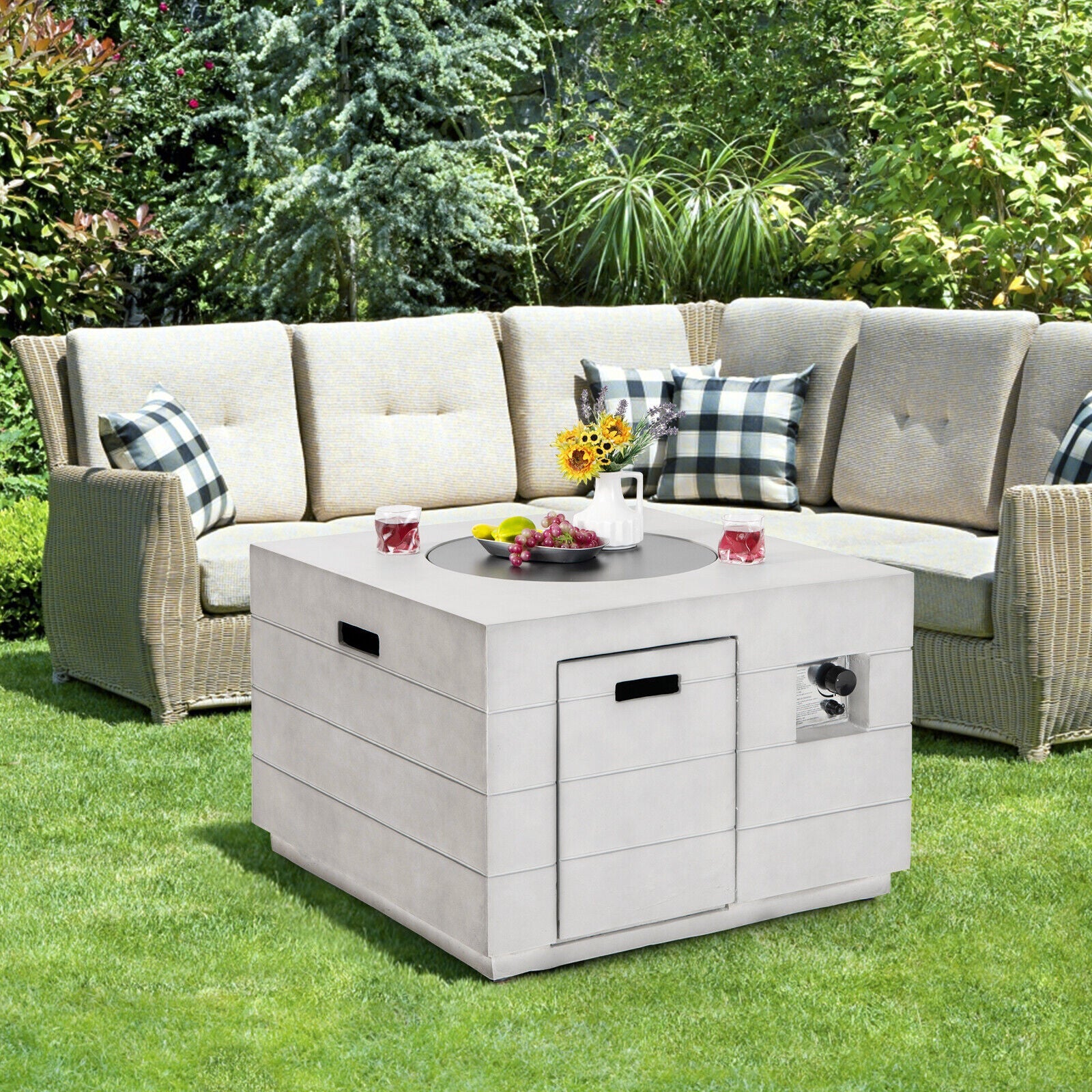 Costway 34" Square Concrete Propane Fire Pit Table 50,000 BTU 59136078 New