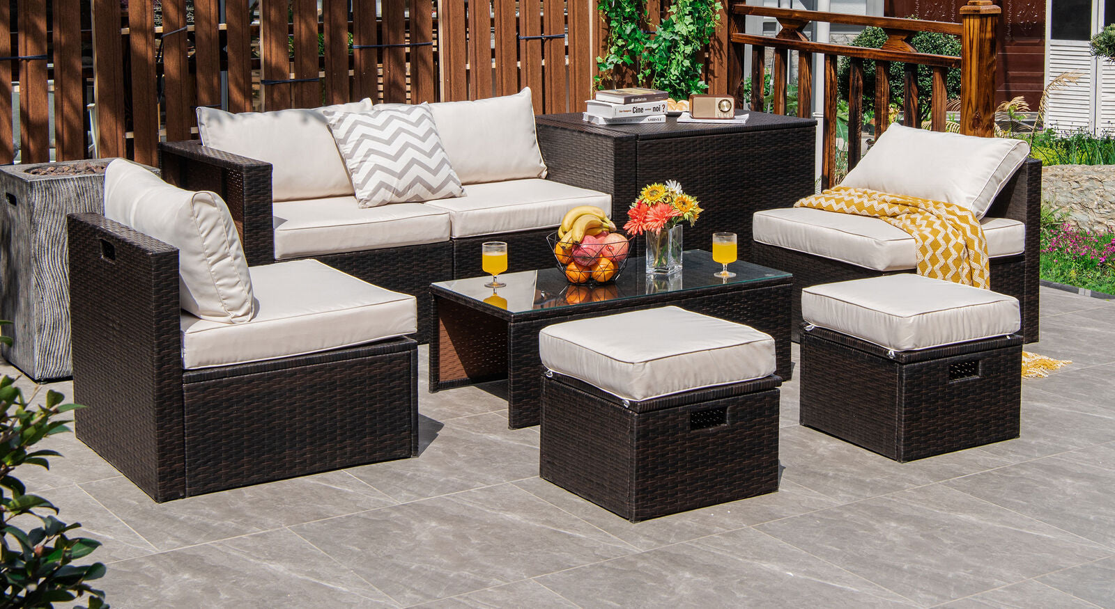 Costway 8-Pc Patio Rattan Sofa Furniture Set Storage Box White 26357819 New