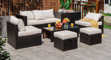 Costway 8-Pc Patio Rattan Sofa Furniture Set Storage Box White 26357819 New