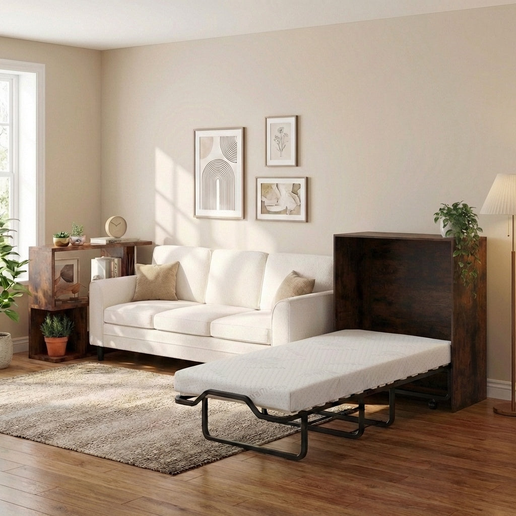 Costway 3-Piece Space-Saving Murphy Bed Teddy Sofa Bookshelf Set 96953075 New
