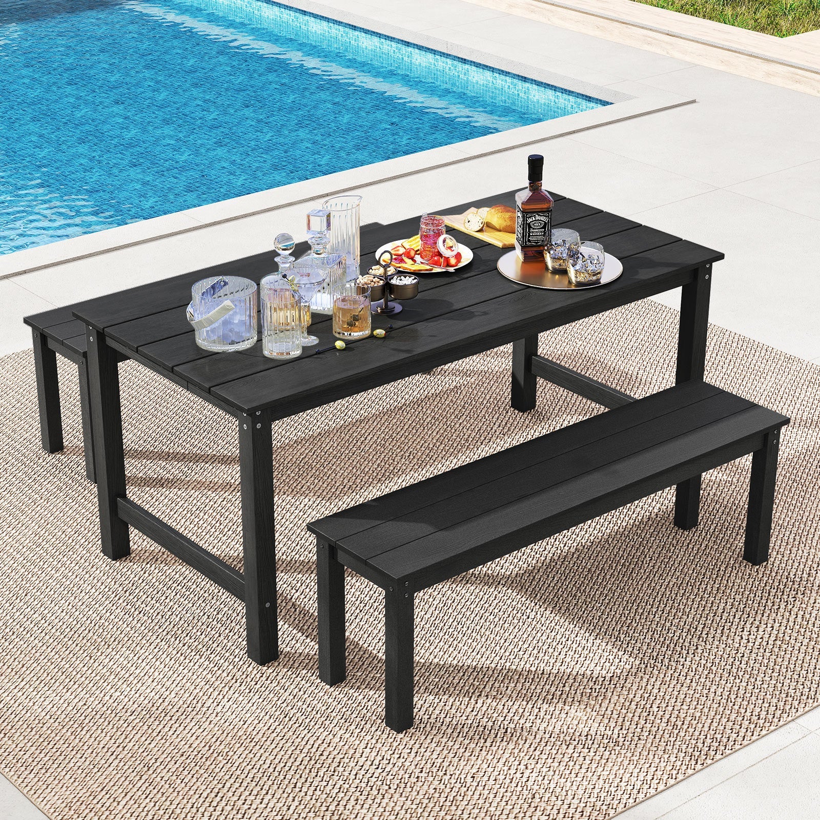 Costway 3-Pc Outdoor Dining Table Set w/ 2 Benches 29270445 New